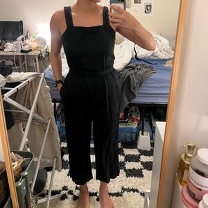 Everlane black linen jumpsuit with tie